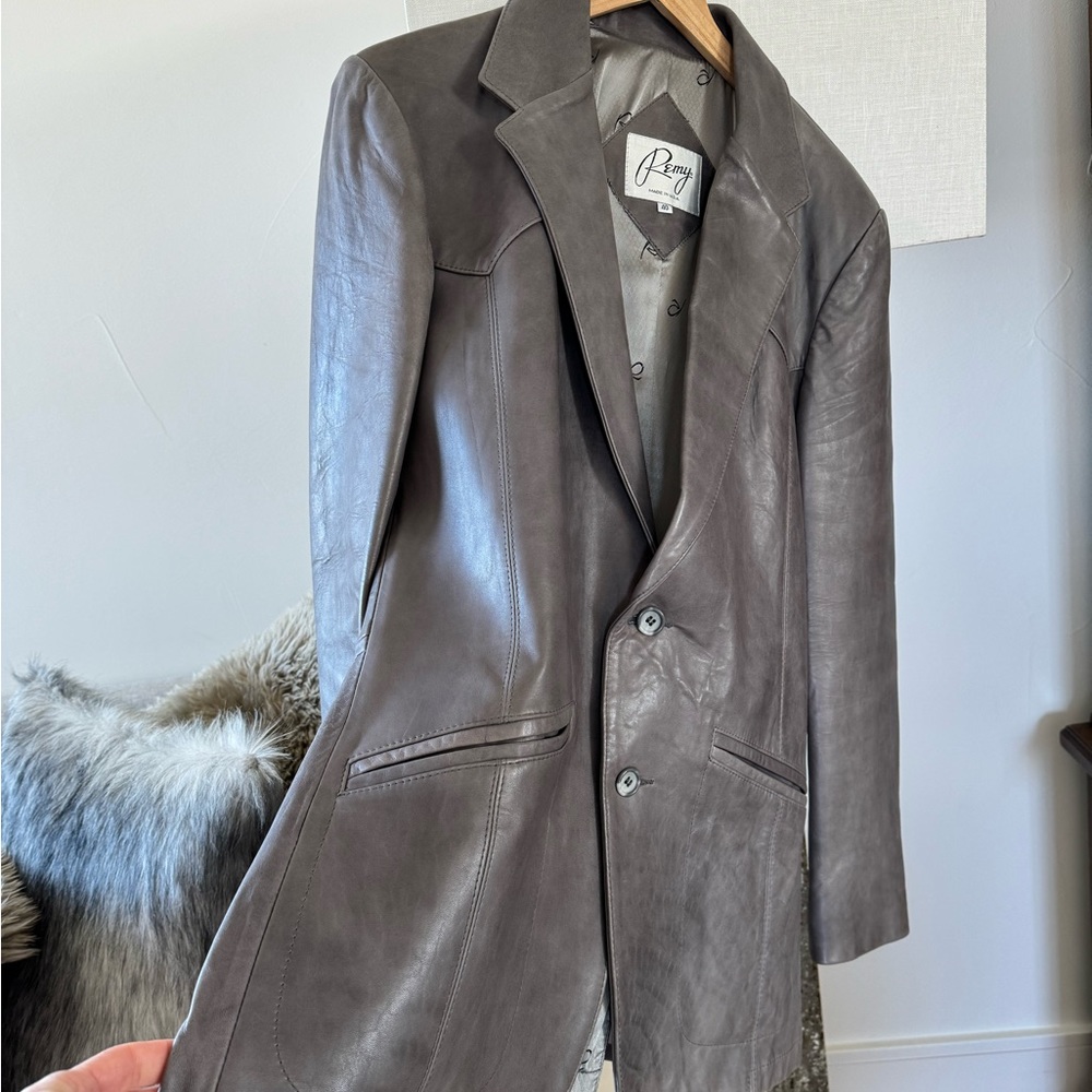 Remy Beautiful Gray Lambskin Leather and Lined Blazer Size 40. HANDMADE in USA.